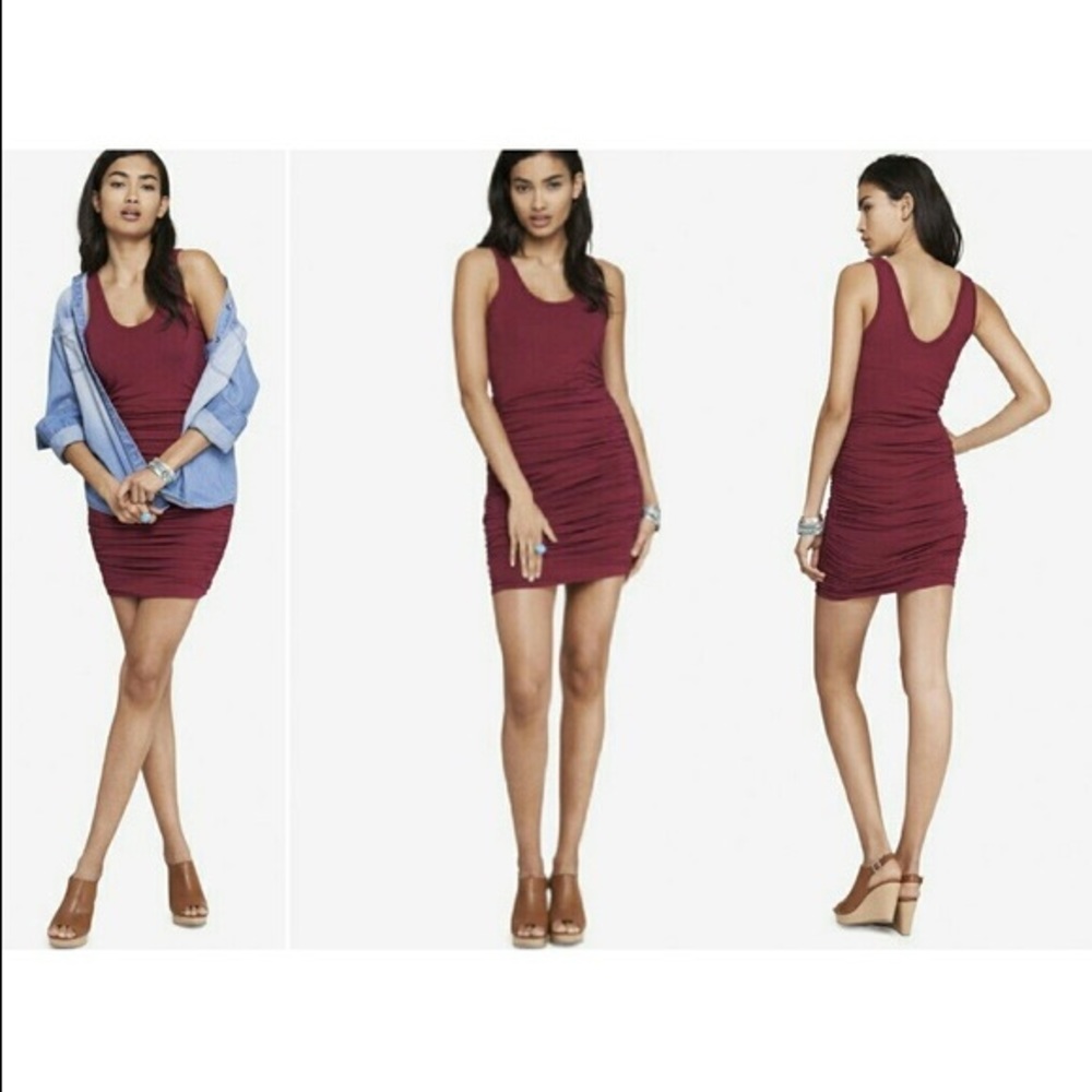 Express Magenta Ruched Tank Dress